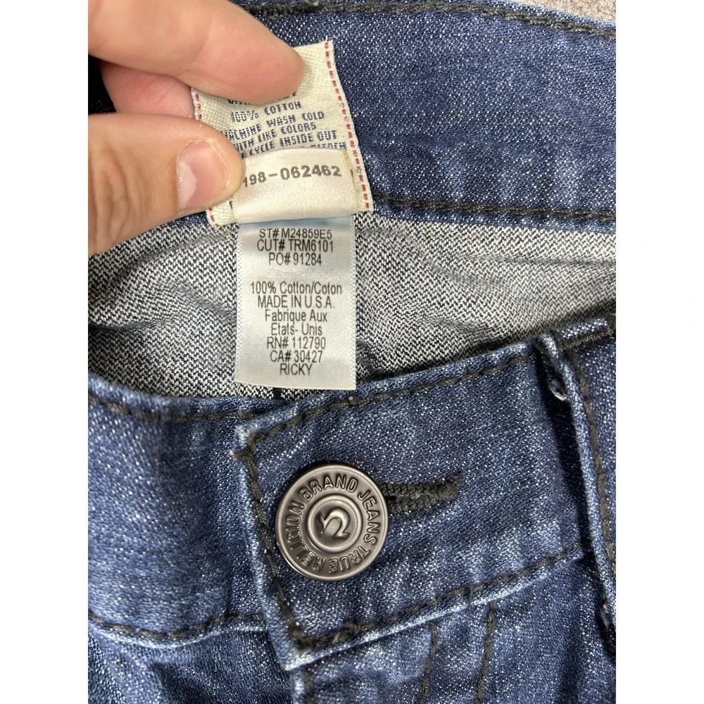 True Religion Jeans Mens 34x34 Ricky Big T Thick Stitch Flap Pocket whiskers USA